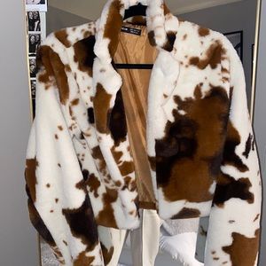 Cow Print Cropped Fur Coat